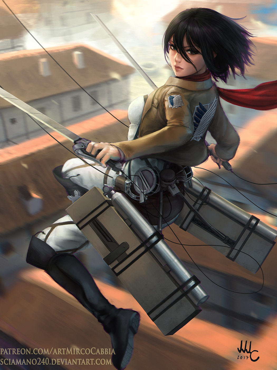 Mirco Cabbia Shingeki No Kyojin Mikasa Ackerman Breasts Uniform Weapon Yande Re